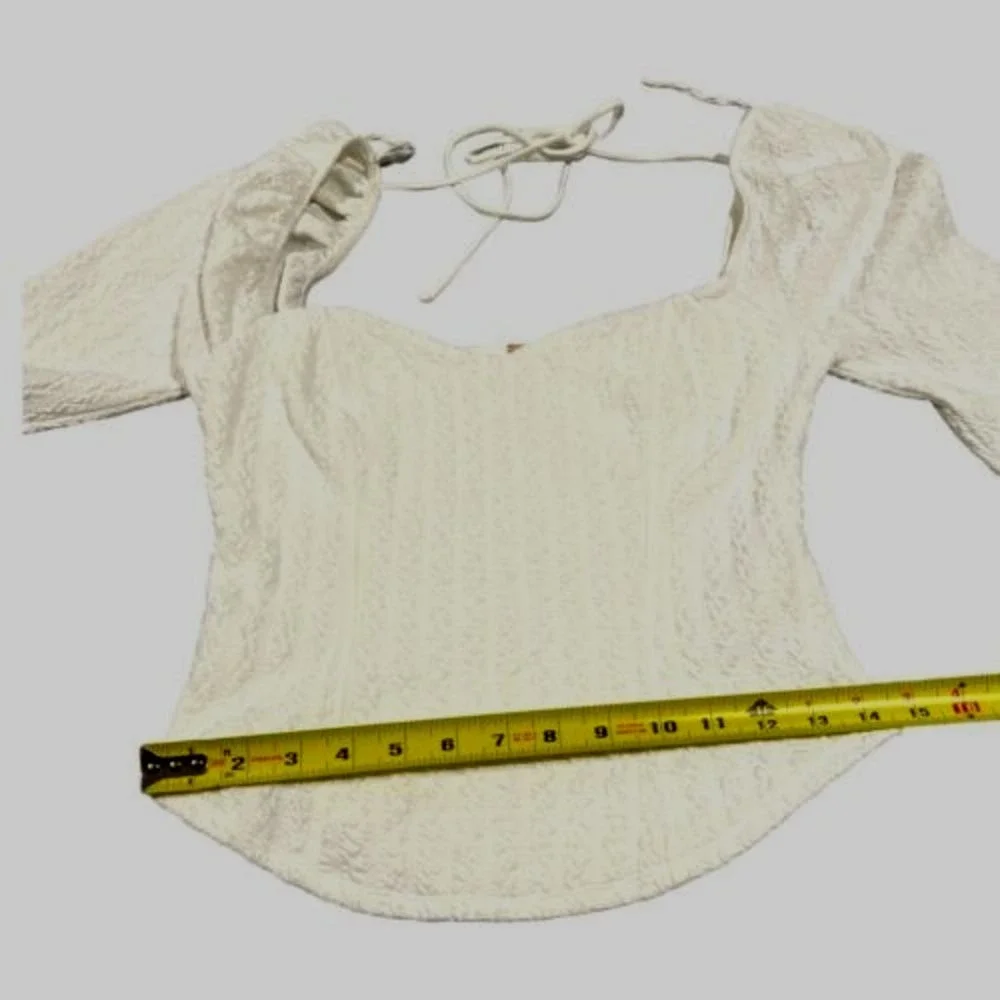 Free People Brittany Smocked Top Winter White Tie Back Long‎ Sleeve M